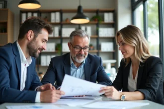 Groupe de professionnels en réunion dans un bureau moderne