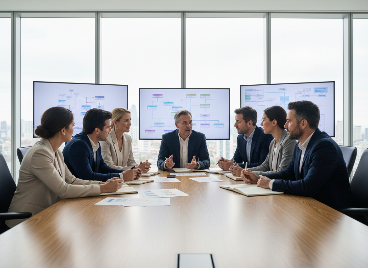 Groupe de professionnels en réunion dans un bureau moderne