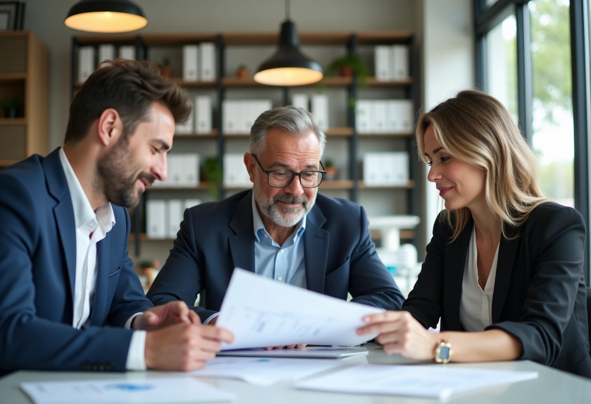 Groupe de professionnels en réunion dans un bureau moderne