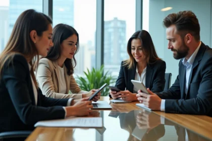 Groupe de professionnels en réunion dans un bureau moderne