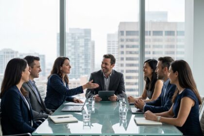 Groupe de professionnels en réunion dans un bureau moderne