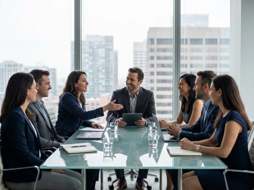 Groupe de professionnels en réunion dans un bureau moderne