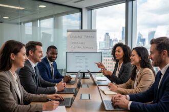 Groupe divers de professionnels en formation langue