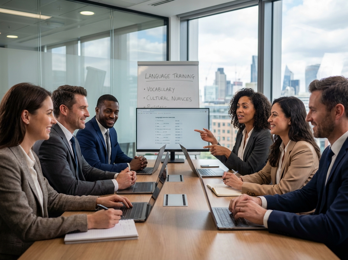 Groupe divers de professionnels en formation langue