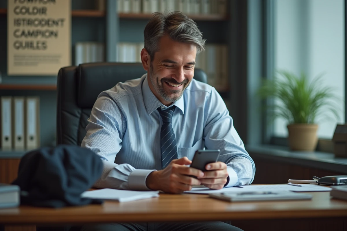 Homme d affaires lisant un message sur son smartphone