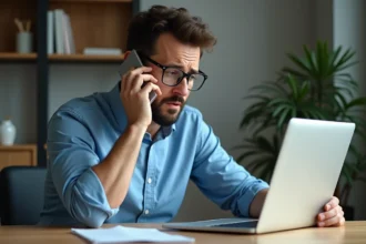 Homme inquiet au téléphone dans un bureau moderne