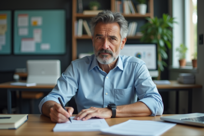 Homme d age moyen travaillant dans une agence emploi