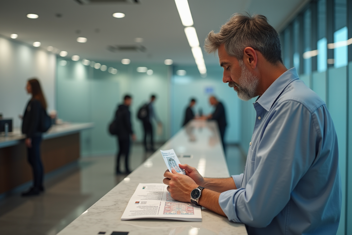 Homme compare des echantillons de filigrane pour cartes d