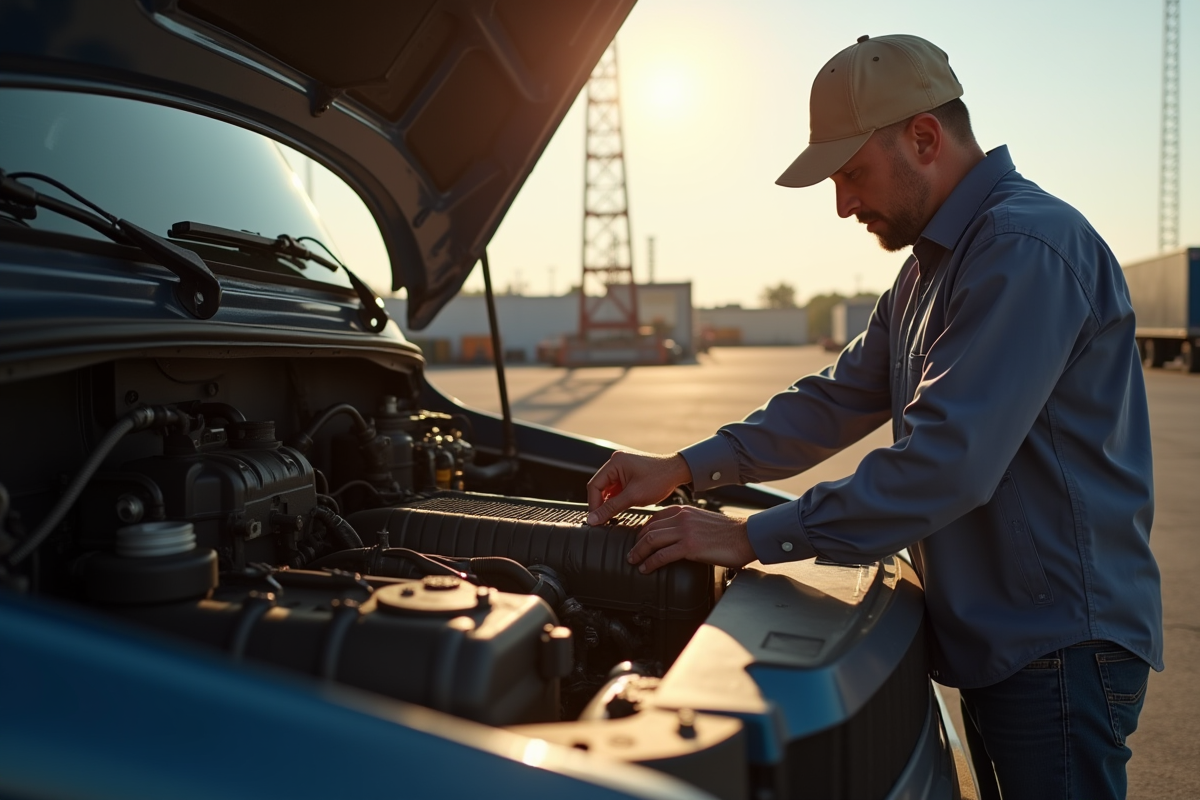 Professionnel inspectant le moteur d