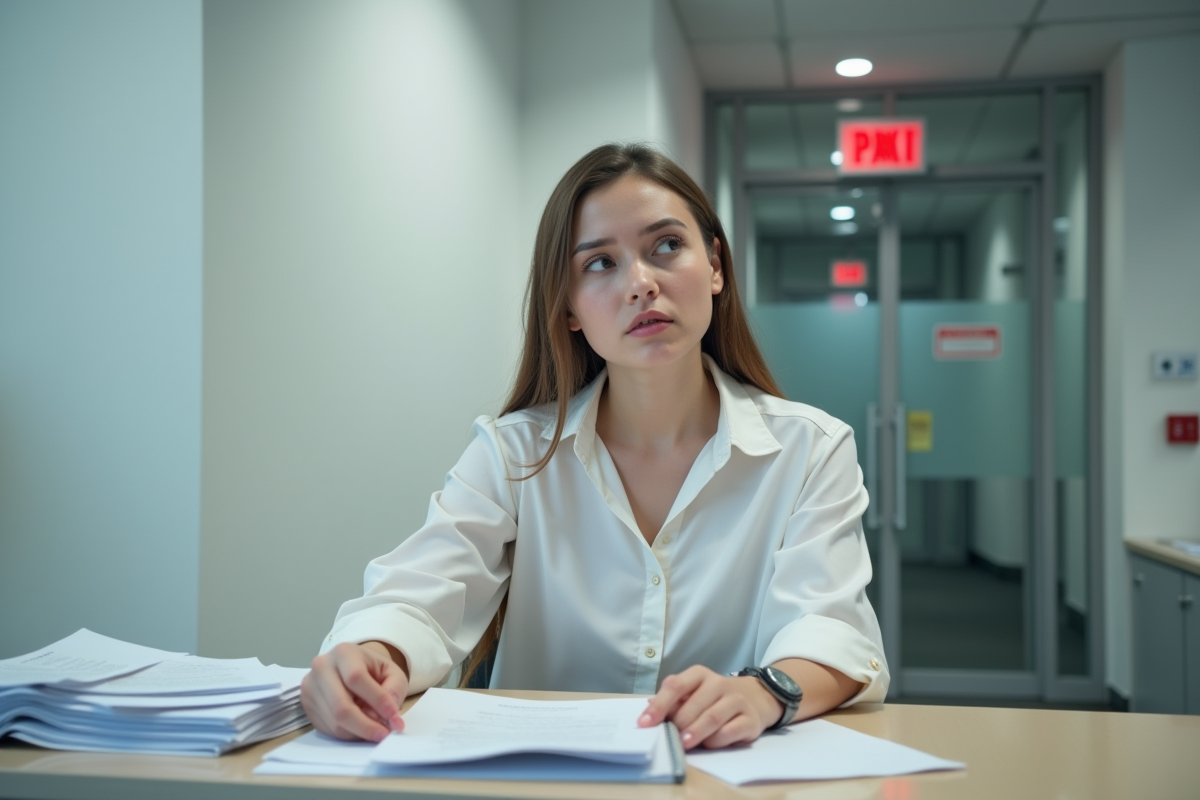 Jeune femme municipale préoccupée dans un bureau moderne