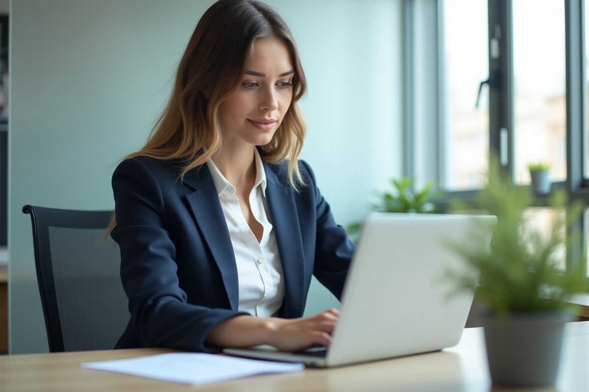 Jeune femme travaillant sur son ordinateur dans un bureau moderne
