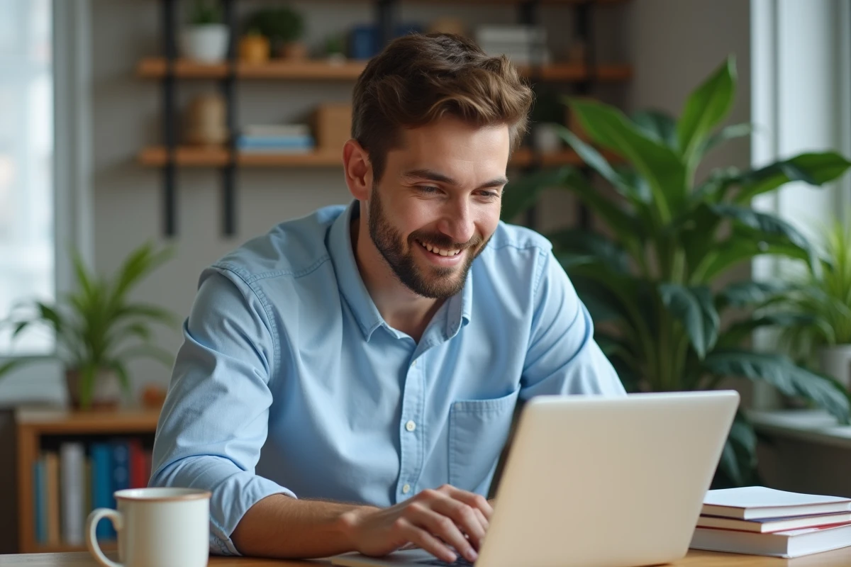 Jeune homme concentré travaillant sur son ordinateur