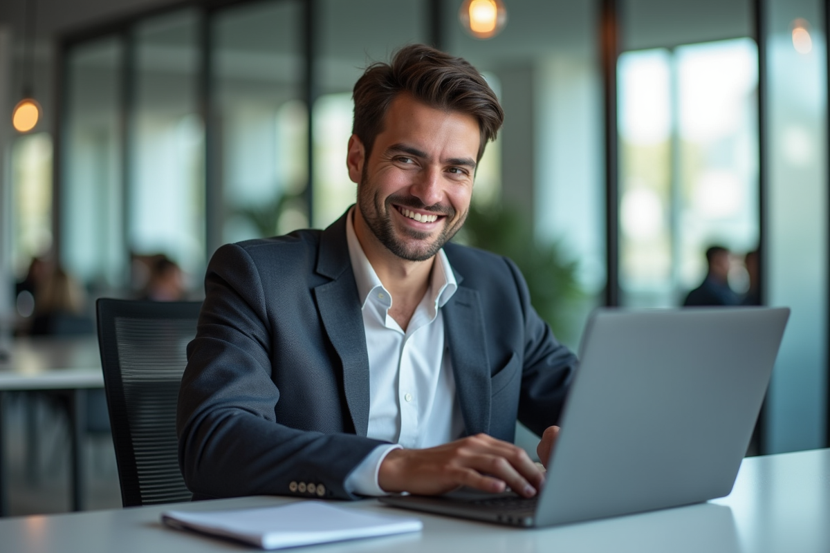 Jeune homme professionnel au bureau moderne