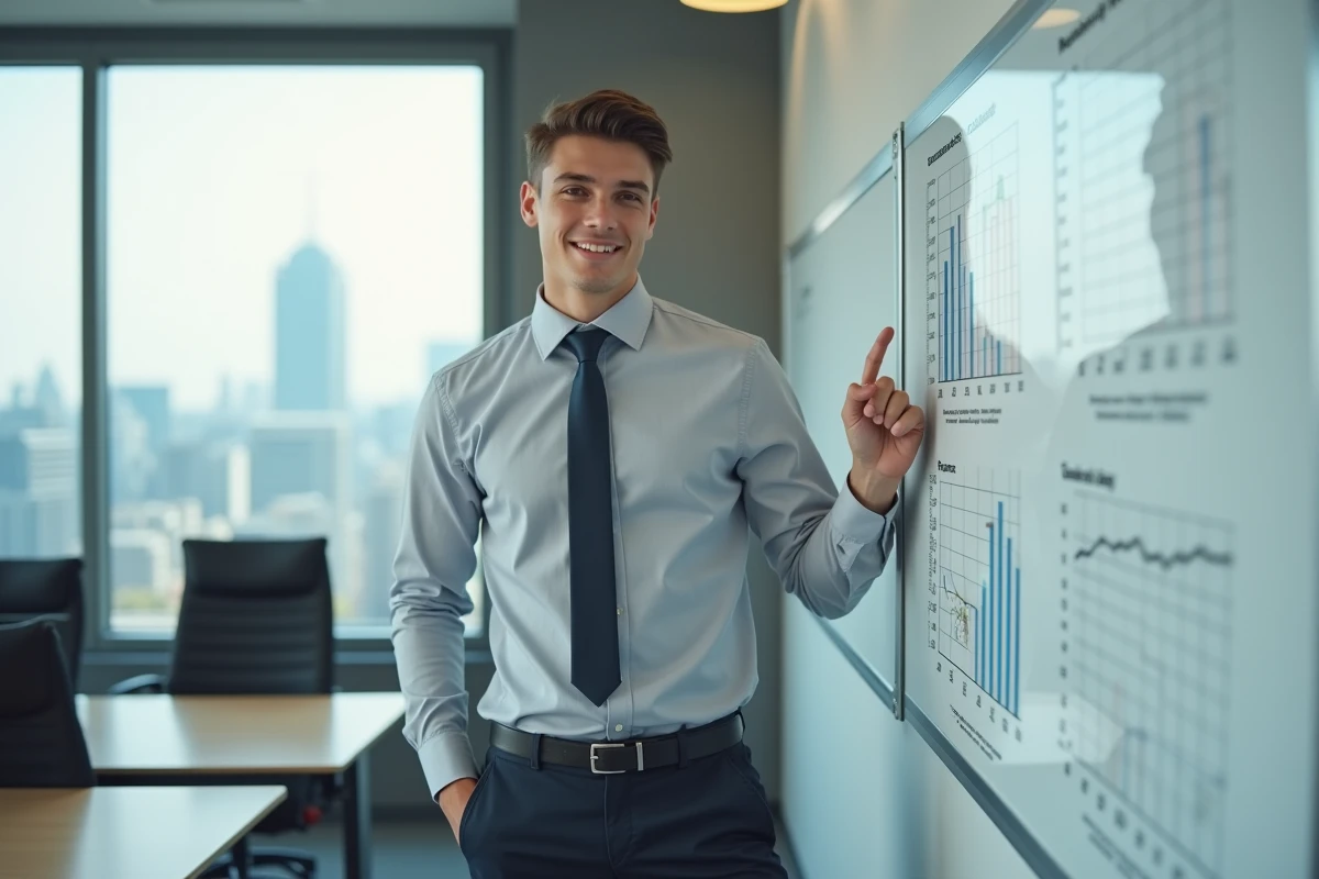 Jeune spécialiste paie devant tableau de progression salariale