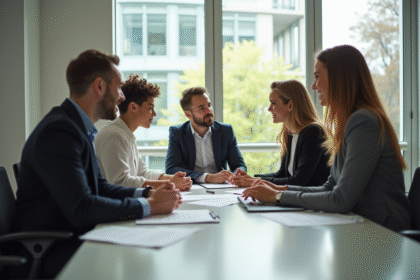 Groupe de jeunes professionnels en réunion d'affaires dynamique