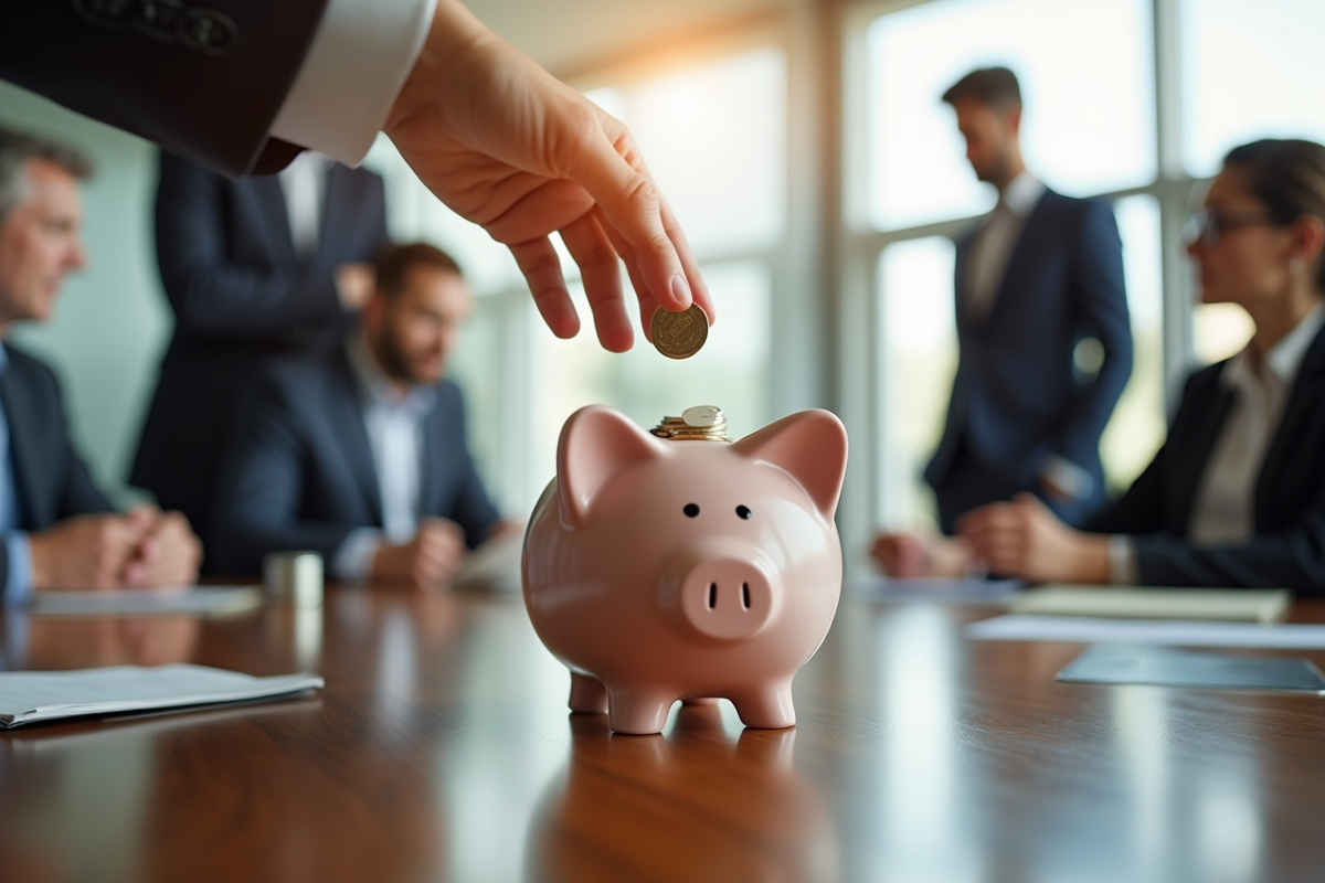 Main atteignant une tirelire remplie de cash et pièces en réunion