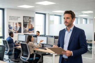 Manager professionnel observant ses employés dans un bureau moderne