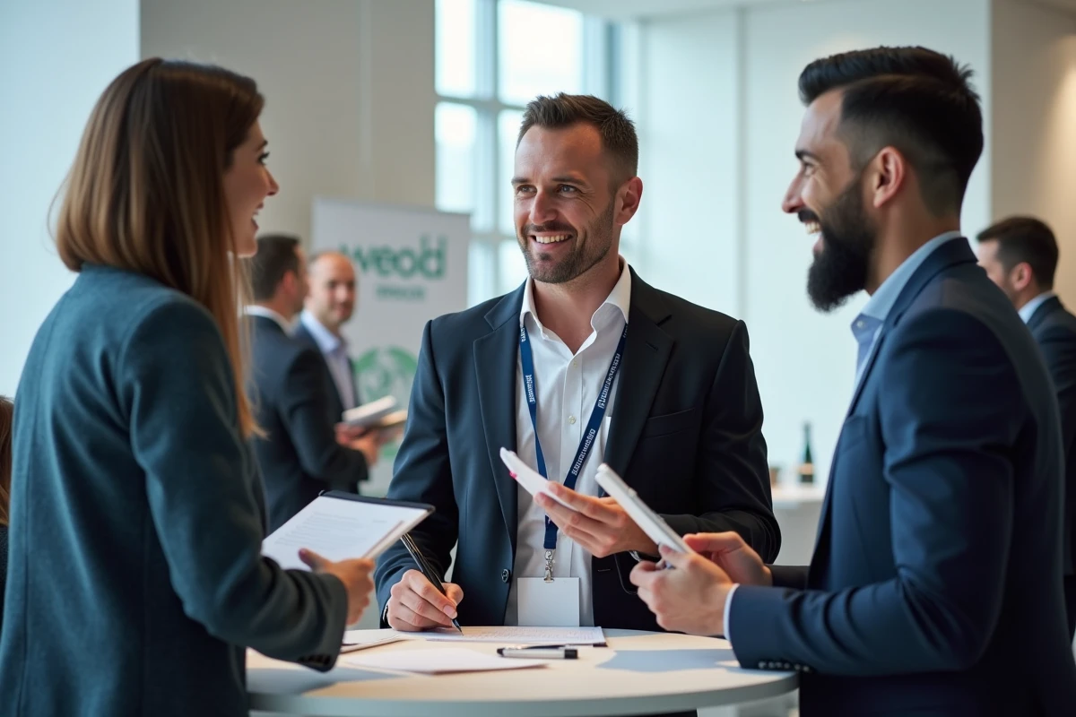Groupe de professionnels en networking lors d'un événement gratuit pour startups et freelances ambitieux organisé par Les Entreprises Frenchy