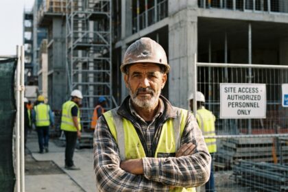 Ouvrier de construction nord-africain en vestiaire jaune