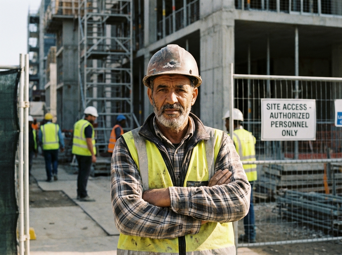 Ouvrier de construction nord-africain en vestiaire jaune