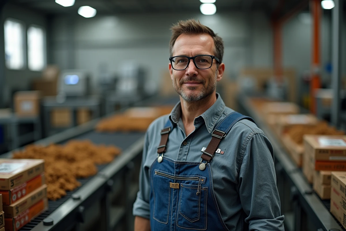Homme en salopette dans une usine de tabac moderne en Espagne