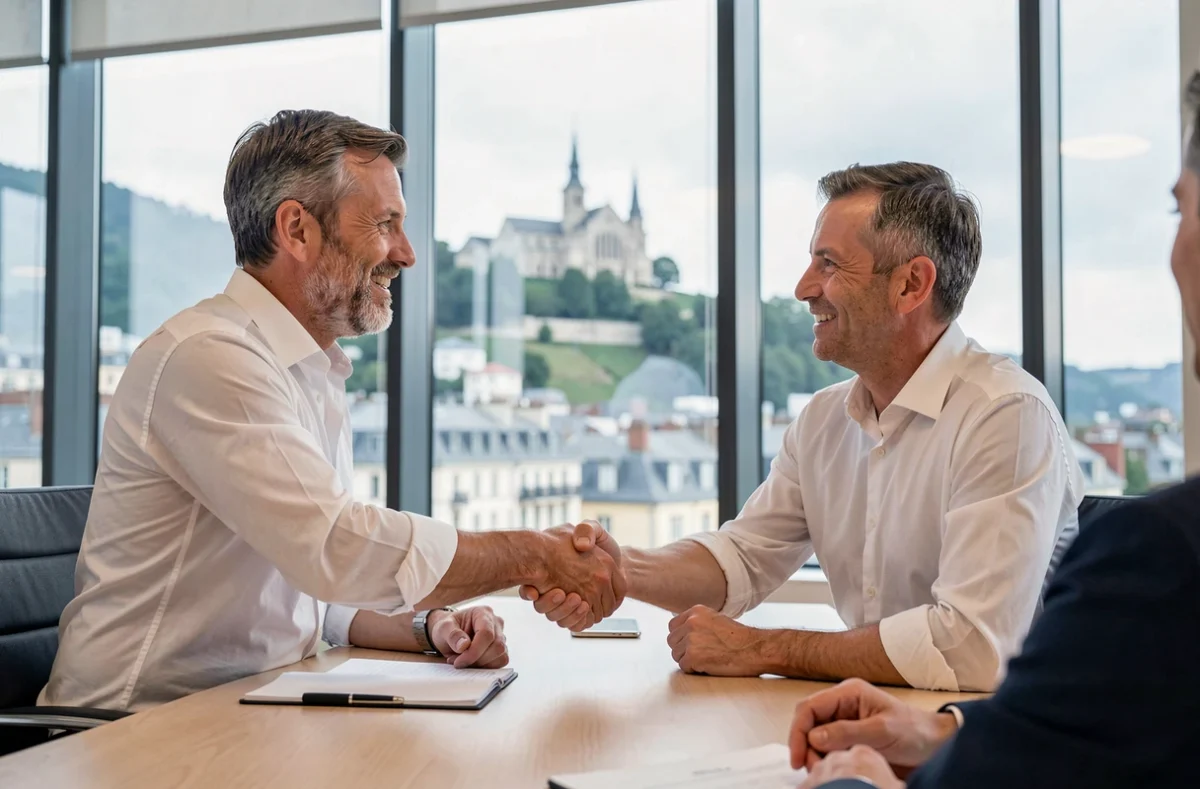 Professionnel en portage salarial signant un contrat avec un client à Lyon