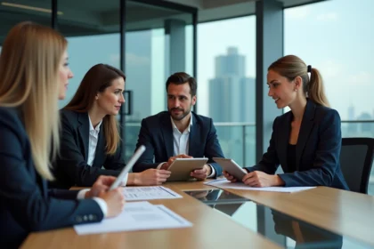 Groupe de professionnels en réunion dans un bureau moderne