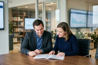 Photo hyperrealiste d'un homme et une femme en tenue professionnelle lors d'une réunion