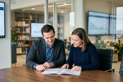 Photo hyperrealiste d'un homme et une femme en tenue professionnelle lors d'une réunion