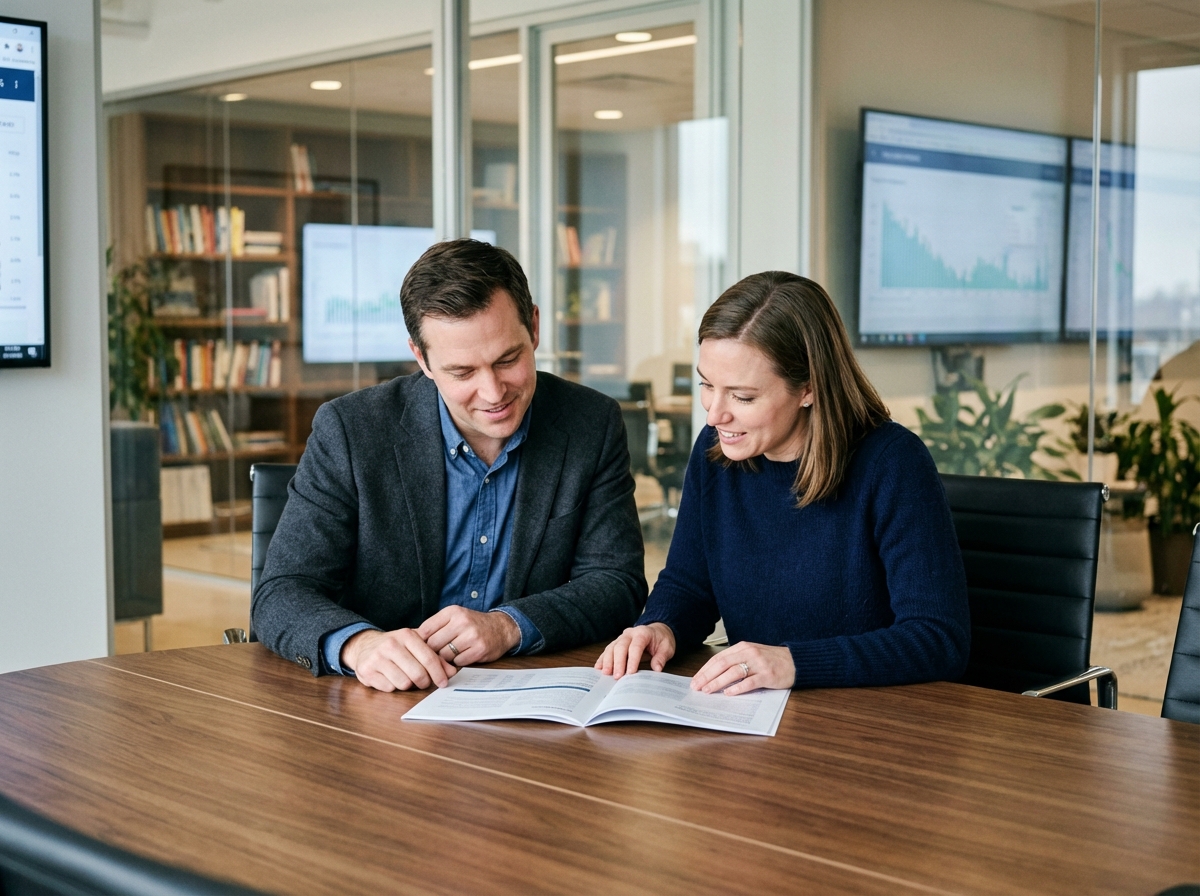 Photo hyperrealiste d'un homme et une femme en tenue professionnelle lors d'une réunion