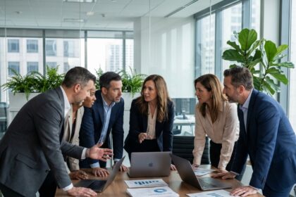 Groupe de professionnels en réunion d'affaires dans un bureau moderne